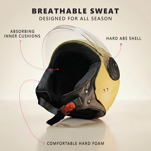 Image of Cortex ISI & DOT Certified Zion Half Face Helmet for Men & Women with Scratch Resistant Polycarbonate Visor, Hard ABS Shell Helmet | Clear Visor, Lightweight