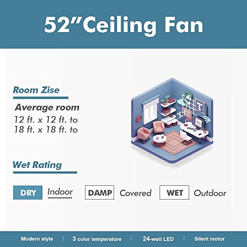 Warmiplanet Ceiling Fan With Lights Remote Control, 52 Inch, Brushed Nickel (5-Blades) #TOP7