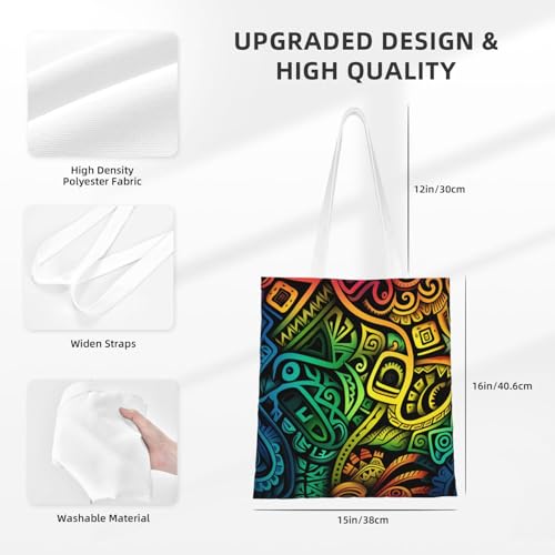 Canvas Tote Bag for Women Shoulder Tote Purse Reusable Grocery Bag Colorful tribal pattern Aesthetic Shopping Bags2
