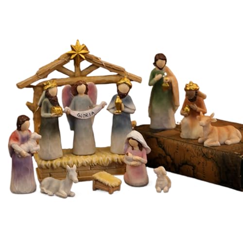 Zuasdvnk Figuras de Belén de resina para Navidad | Para fiestas navideñas, decoración para dormitorio, salón, estante