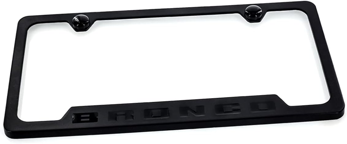 Ford Bronco Metal License Plate Frame Tag Holder - Black with Black