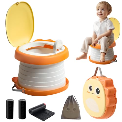 Portable Potty Seat, Kids Folding Training Toilet Chair Travel Potty Indoor Outdoor with Storage Travel Bag, Toddler Toilet Seat for Kids to Take Everywhere,Yellow
