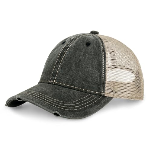 CHOK.LIDS Everyday Premium Washed Trucker Hat Unstructured Distressed Pigment Dyed Cap Adjustable Outdoor Headwear (Charcoal)