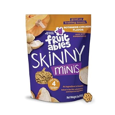 Fruitables Skinny Mini Dog Treats, Healthy Pumpkin Treat for Dogs, Low Calorie & Delicious, Puppy Training, Free of Wheat, Corn and Soy, Made in the USA, Rotisserie Chicken Flavor, 5oz