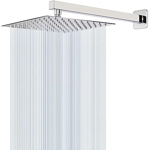 HarJue Shower Head with Extension Arm, High Pressure Square Shower Head with ShowerArm, Stainless Steel Rainfall Showerhead-Waterfall Full Body Coverage (10'' ShowerHead with 16'' Arm, Chrome) Cover