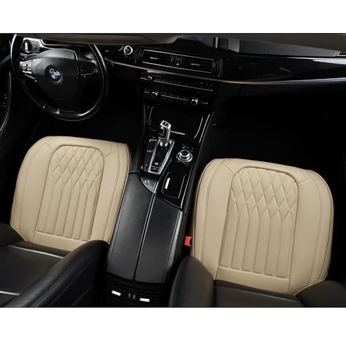 Image of BWTJF 2 Pack Front Car Seat Bottom Covers, Universal Auto Seat Cushions, Nappa Leather Full Wrapping Edge Compatible with Most of Vehicles - SUVs /Sedans /Pickup Trucks, Beige
