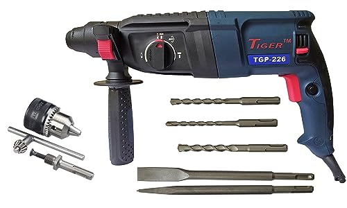 Inditrust TIGER TGP-226 with 6 months warranty 1200WATTS 26MM Reversible Rotary Hammer 3 hammer bits and 2 chisels 13mm drill chuck and sds adaptor