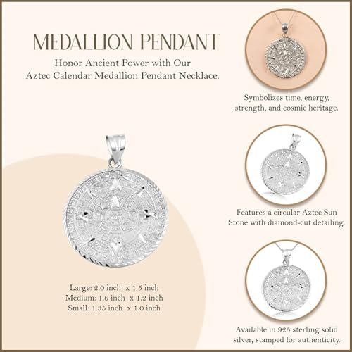 Image of Claddagh Gold .925 Serling Silver Round Aztec Mayan Calendar Charm Pendant Necklace - Choice of Size