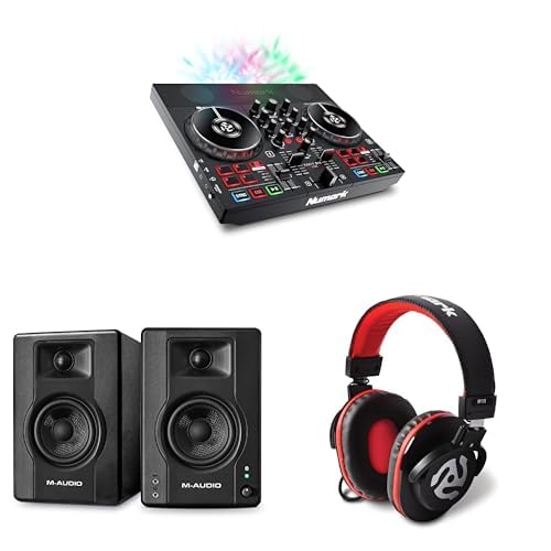 Party Mix Live DJ Controller and M-AUDIO BX4 Pair Bluetooth Studio Monitors with Headphon…