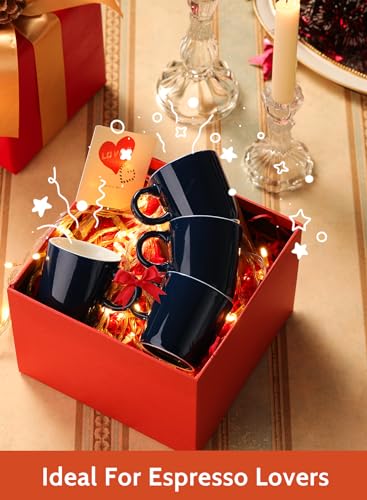 Image of Sweese 3.5oz Porcelain Espresso Cups Set of 4, Mini Coffee Mugs Demitasse Cups - Navy