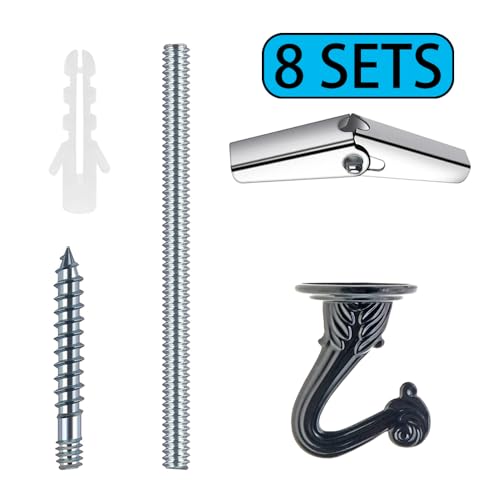 OBSTKUCHEN 8 Sets Swag Ceiling Hooks Heavy Duty Swag Hook with Hardware for Hanging Plants Ceiling Installation Cavity Wall Fixing (Black) - Image 7