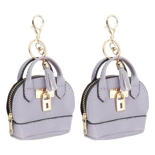 PATIKIL Mini Tote Bag Keychain, 2 Pcs Cute Coin Purse Keychain PU Leather Backpack Purse Key Chain Little Cosmetic Bag Keychains for Women Makeup Card Data Cable, Purple
