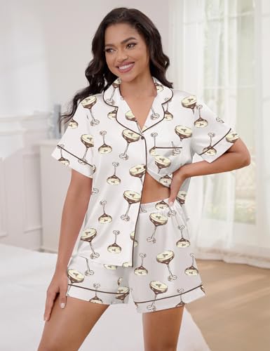 Image of SHESHOW Satin Pajamas for Women Set Preppy Animals Pjs Short Sleeve Shorts 2 Piece Loungewear Sets XS-XXL