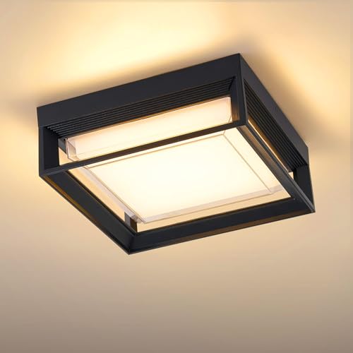 CHENS01 Square Flush Mount Outdoor LED Ceiling Light Fixture, 120V 24W 3000K 9 inch Medium Overhead...