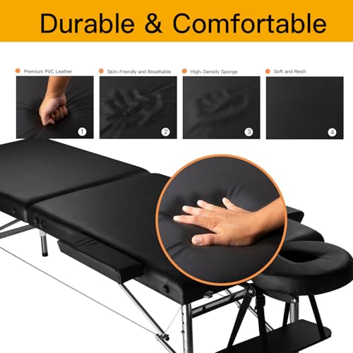 Senrob Massage Tables Portable 24\" Wide Adjustable Folding Massage Bed, Lightweight Aluminum Esthetician Bed, Tattoo Chair for Client,Tattoo Table for Spa and Beauty Professionals (Black)