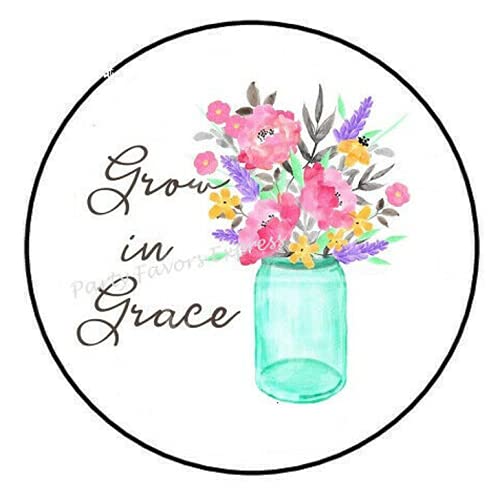 1.5" Inch Grow in Grace Flowers Stickers - Flower Stickers - Motivational Stickers Envelope Seals Labels - D #AA61RK (30 Pcs)