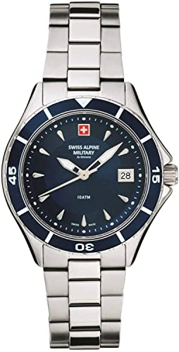 Swiss Alpine Military 7740.1 - Orologio Analogico Al Quarzo, Da Donna, In Acciaio Inox, Acciaio/Acciaio/Blu – 1135Sam