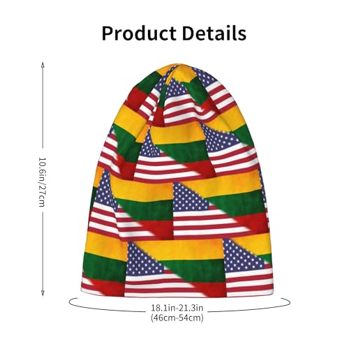 American Flag and Old Lithuanian Flag Kids Leisure Elastic Knitted Hat Junior Large Size Knit Cap Child Beanie Black2