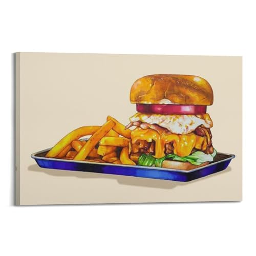 Poster coloré avec hamburger et frites 20x30 | Art mural moderne décoration esthétique