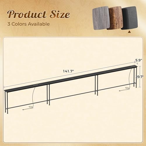 Image of Huuger 141.7 Inch Sofa Table with Power Outlets, Skinny Behind Couch Table | 5.9 Inch Narrow Entryway Table, Extra-Long Console Table, Behind the Couch Table with Outlet for Living Room, Black