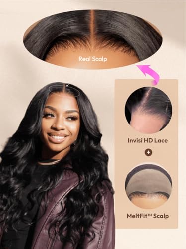 Image of Beauty Forever Glueless HD Lace Real Scalp Wig 13x4 Invisible Lace Frontal Loose Wave with Face Framing Curtain Bangs Bye Bye Cap Human Hair Pre Plucked Pre Cut Drawstring Wig 180% Density 20inch