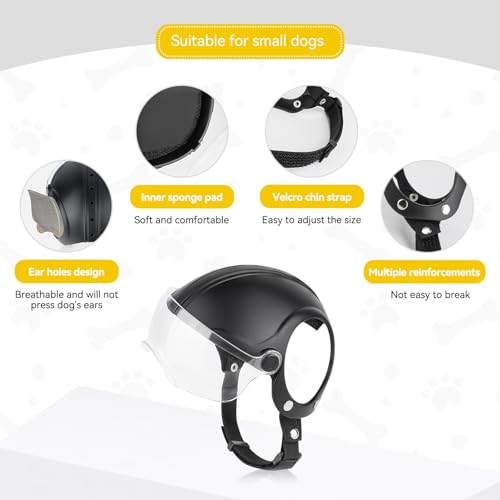 PETLESO Dog Helmet with Goggles Durable Pet Helmet UV Protection Clear Dog Sunglasses for Small Dogs - Clear Lense - Image 3