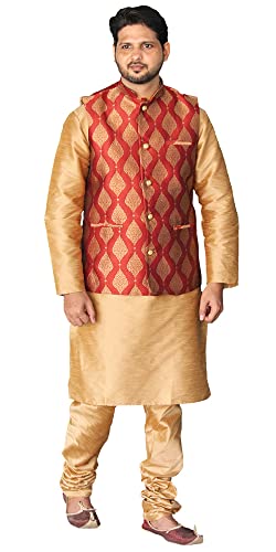 Image of Men's Silk Kurta Pajama Jacket /Waistcoat /Blazer Set