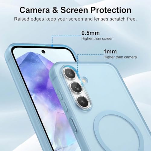 Image of DIZORO Matte Case for Samsung Galaxy A55 Compatible with MagSafe, Camera Lens Full Protection, Shockproof Translucent Frosted TPU Soft Phone Cover, Anti-Fingerprint (Blue)