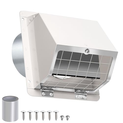 3 Inch Dryer Vent Cover Outside Metal Exterior Vent Cover with Screen and Damper Outdoor Dryer Vent Hood Outlet Exhaust Vent Cover Air Wall Vent Cover for House Laundry Dryer Range Hood AC-White