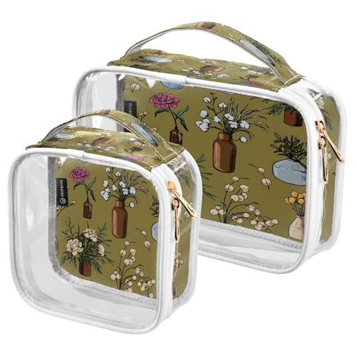 Paquete de 2 bolsas de maquillaje transparentes, diseño de unicornio, flamenco, árbol de verano, bolsas para organización, bolsas de aseo de viaje impermeables para mujeres y niñas, B002, L, Bolsa de