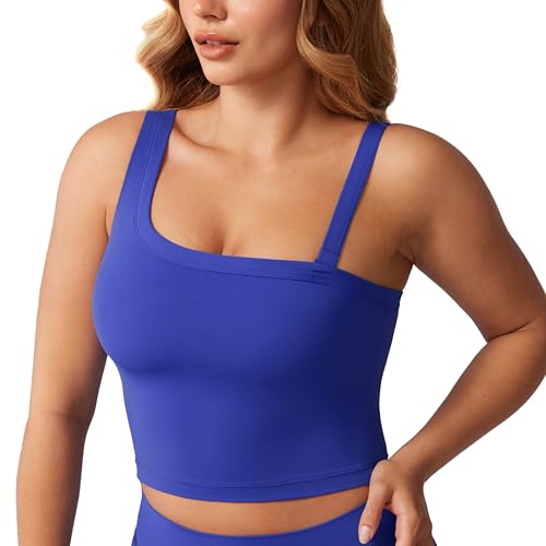 Image of UNISSU Hugcurve Detachable Shoulder Strap Longline Sports Bra for Women One Shoulder Workout Tank Crop Tops Built in Bra