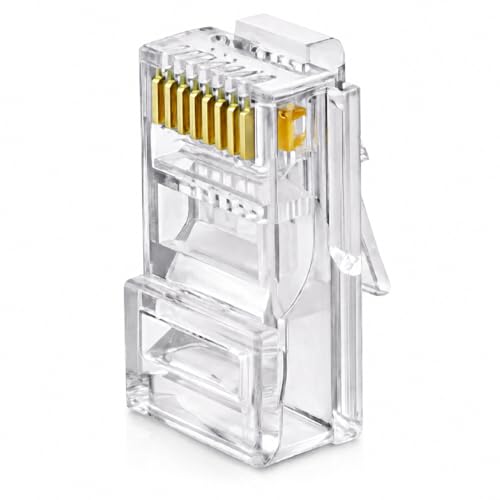 Image of RJ45 CAT5 Pass Through Connectors 100pcs | High Speed Ethernet Crimp Plug for LAN Cable, & UTP Network Ends for Solid and Standard Wire | Easy Termination Connector for Router Setup