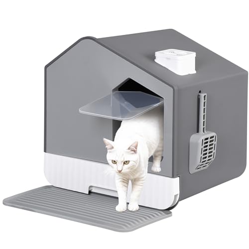 Arenero Cubierto Grande para Gatos LEMY Gris con Alfombra y Palita miniatura 1