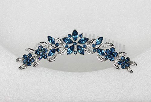 Peine para cabello con cristal floral azul marino miniatura 3
