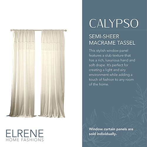 Elrene Macramé Tassel Semi Sheer Window Curtain Panel, Ivory, 52" W x 95" L (Pack of 1), W 52" x L 95" (1 Panels) - Image 2