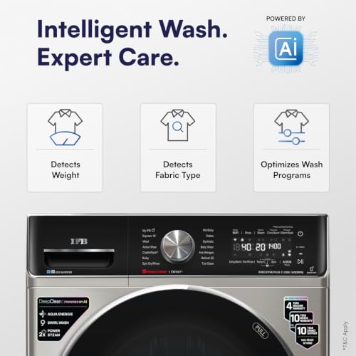 Image of IFB 11 Kg 5 Star, Ai DOS, OXYJET, 9 Swirl Wash, Steam Refresh, Eco Inverter, WiFi, DeepClean Fully Automatic Front Load Washing Machine(EXECUTIVE PLUS OXN 1114, 2X Power Steam,Inbuilt Heater,Silver)