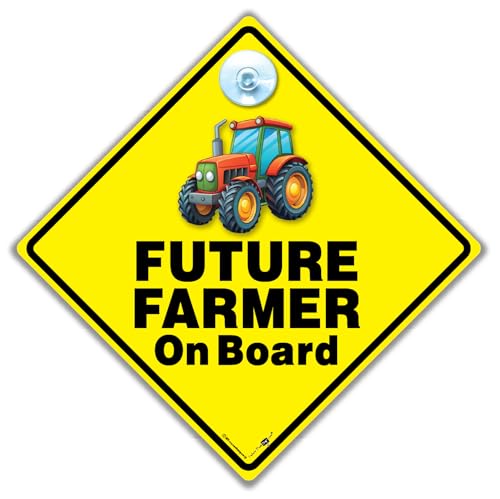 Future Farmer Baby On Board Schild mit Traktor-Design, gelbes Diamant-Warnschild mit Saugnapfhalterung, Bauernhofschild