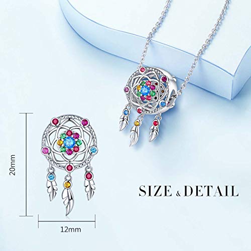 FOREVER QUEEN Dream Catcher Charm fit Charms Bracelet 925 Sterling Silver Feathers Tassel Bead Charm with Colorful Stones Pendant for European Necklace Jewelry2