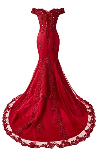 Off The Shoulder Mermaid Prom Dresses Long Sweetheart Beaded Lace Evening Dress Formal Ball Gowns for Women2