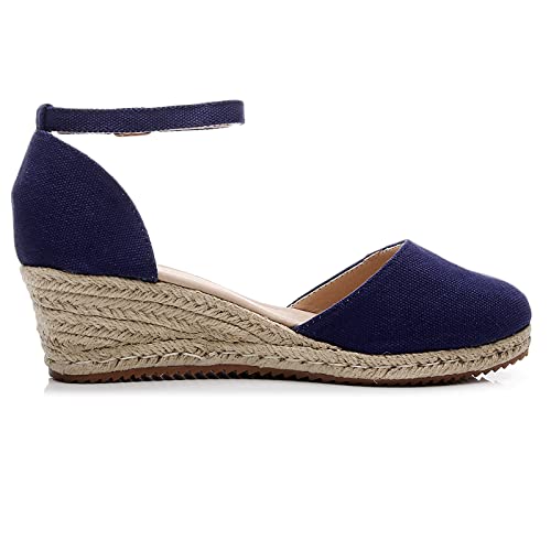 Image of Altxic Women's Closed Toe Canvas Ankle Strap Espadrilles Wedge Sandals