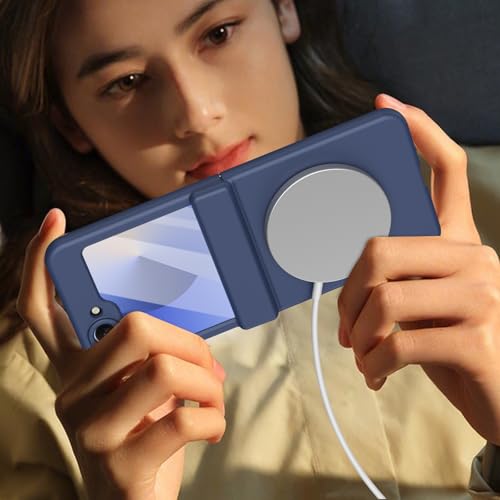 Coque Samsung Z Flip6 magnétique en silicone bleu avec protège-charnière