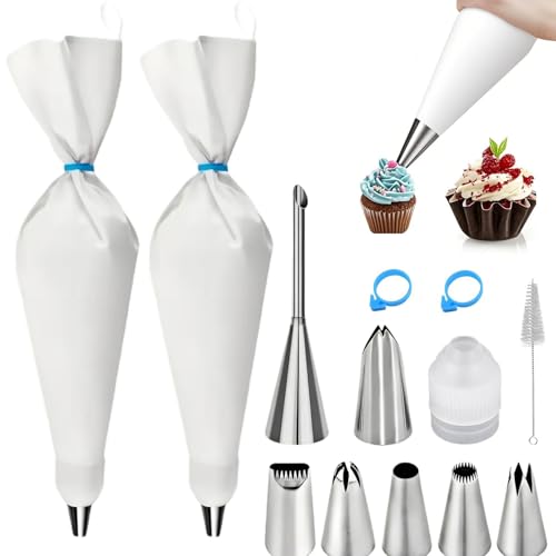 USHYIMJT Reusable Piping Bags and Tips Set - 16inch Pastry Bags for Cake Decorating, Cupcakes, Cookies | Durable Cotton Exterior, Easy to Clean, Eco-Friendly Baking Kit for Home Bakers & Chefs