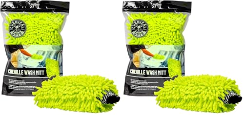 Image of Chemical Guys MIC493 Chenille Premium Scratch-Free Microfiber Wash Mitt, Lime Green, 9.6 inch x 2.3 inch x 7 inch (Pack of 2)
