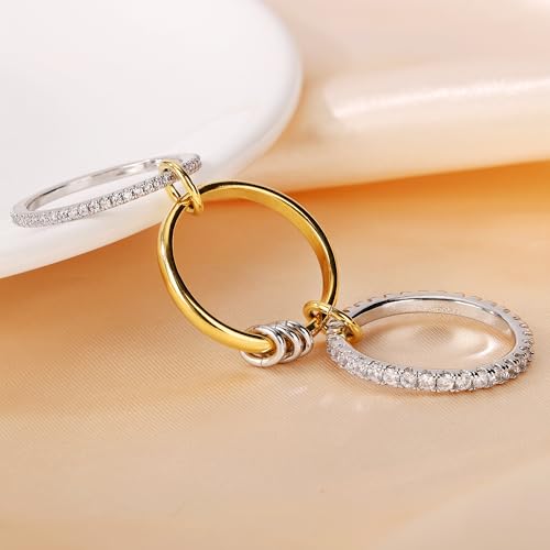 Gold Stackable Rings for Women Non Tarnish, 18k Gold Plated Cubic Zirconia Rings, Silver Gold Multi-link Ring Mixed Metals Stack Rings Set4