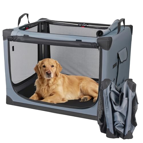 Luvore Gabbia per cani portatile, 85 x 64 x 60 cm, trasportino per auto con finestre traspiranti, trasportino pieghevole per animali domestici sia per uso interno che esterno, cassa da viaggio per