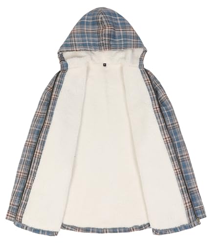 Lisskolo Women Sherpa Flannel Jacket Warm Fleece Lined Plaid Full Zip Flannel Shirt Jacket with Hood2