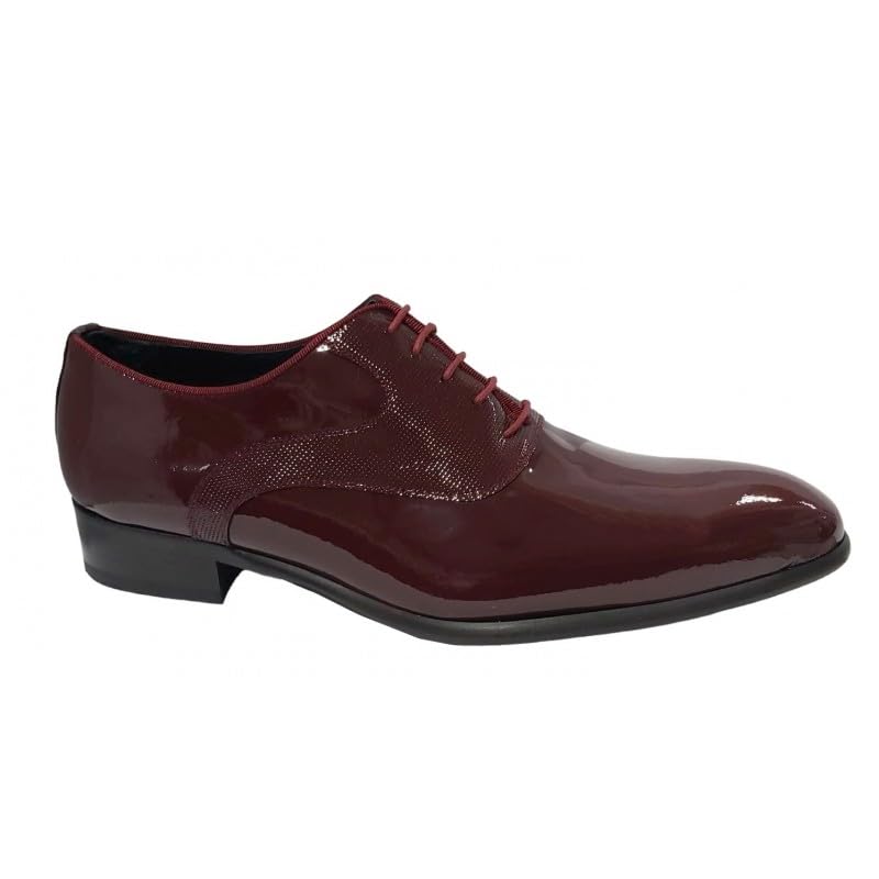Zapatos de vestir en piel de charol con cordones y suela de cuero para hombre