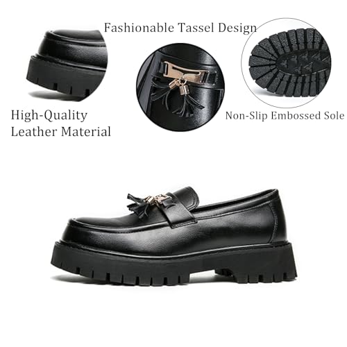 Men's Leather Platform Tassel Slip-On Loafers Fashion Breathable Non-Slip Lug Sole Business Dress Casual Penny Loafers for Business Party Wedding2