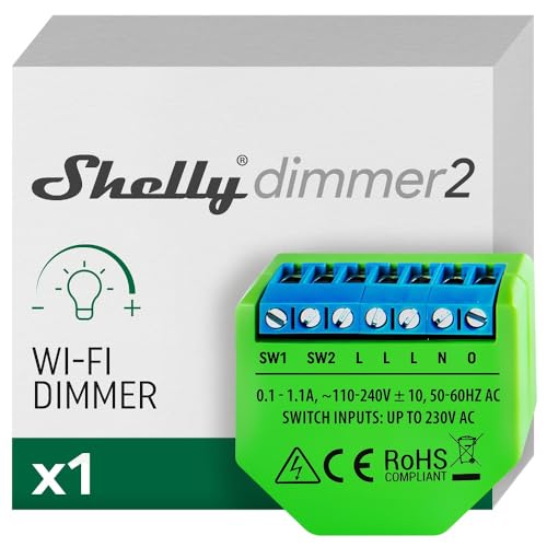 Shelly Dimmer 2 - Interrupteur Variateur de Lumière Wi-Fi, Gradateur pour LED et Halogènes, Intesnité variable 50-200 VA/10W-200 W, Aucun hub requis, Alexa & Google home, app iOS Android