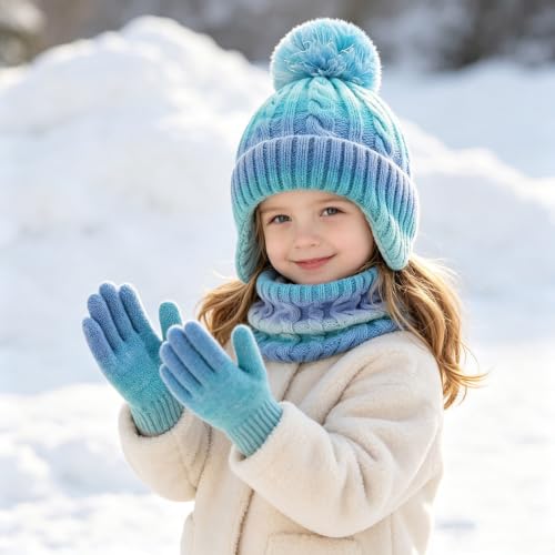 Kids Winter Hat and Gloves Set Neck Warmer Touchscreen Aged 2-8Y - image 2